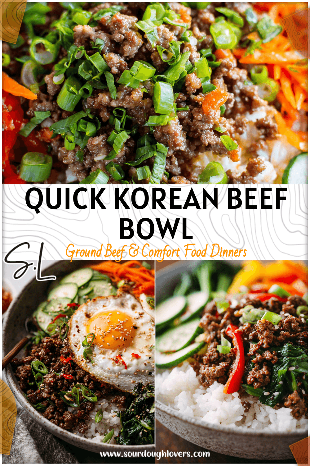 Bowl of seasoned Korean Ground Beef with rice and colorful veggies for a quick and healthy dinner.